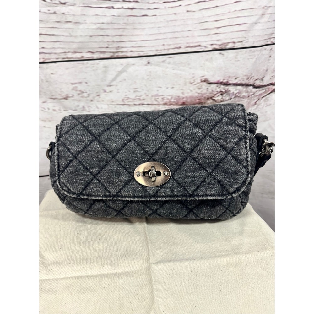 Patricia Nash Denim Quilted Crossbody Bag Turn Lock Closure